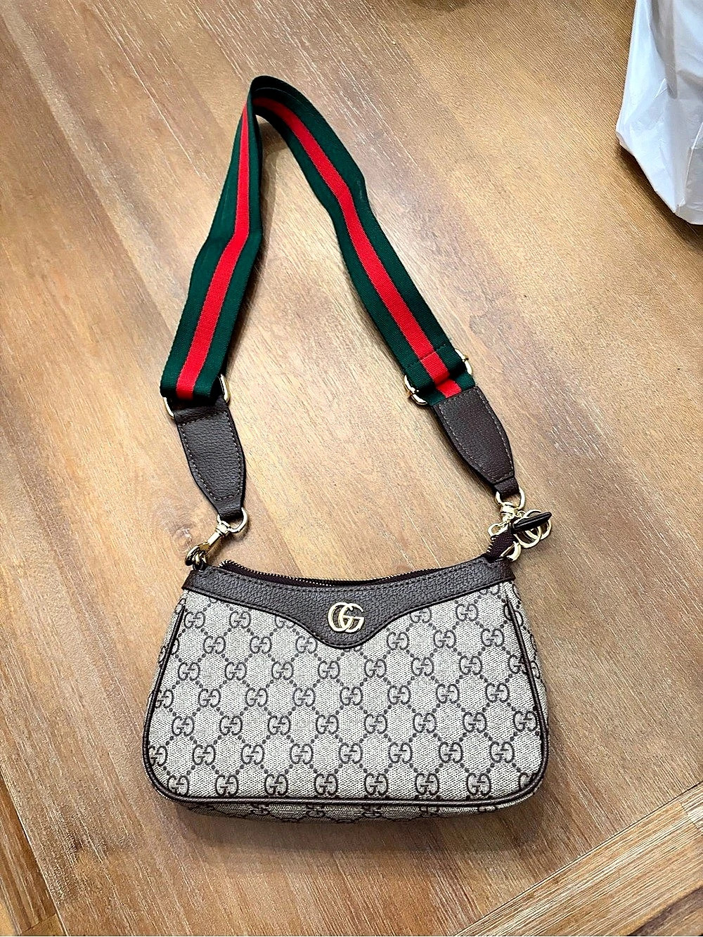 GG Ophidia Small Shoulder Bag in Brown & Beige